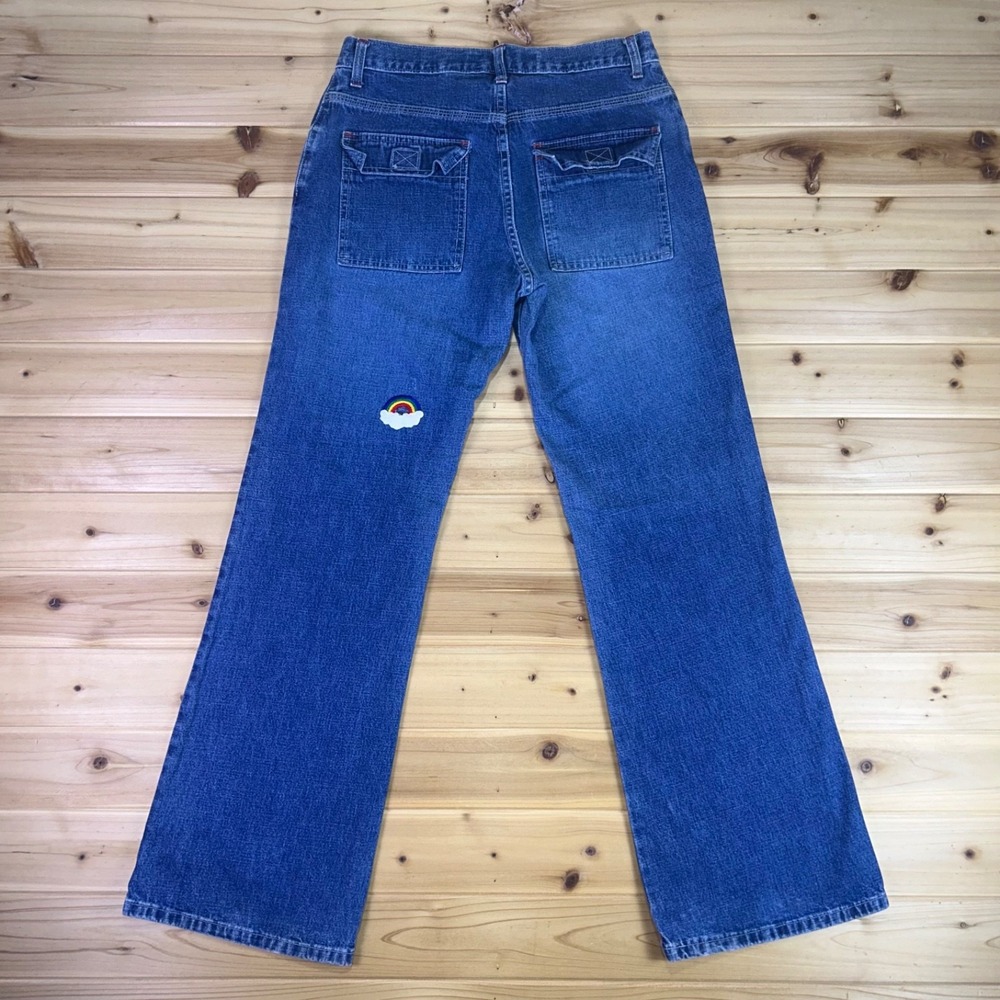 Vintage Anchor Blue Jeans Womens 9 Baggy Wide Leg Rainbow Patch Denim Blue Jeans - Picture 4 of 8